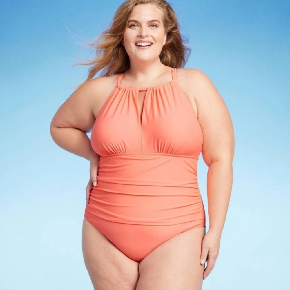 Kona Sol Plus One Piece Swimwear Coral Pink Tummy Control. Size 20
